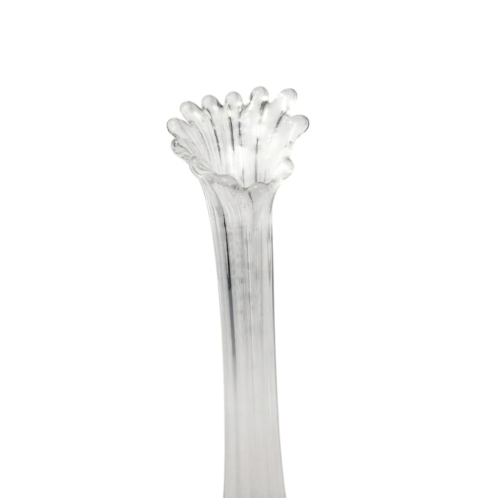 Vintage Clear Swung Glass Bud Vase 15 Inch Ruffled Finger Rim Ribbed Base